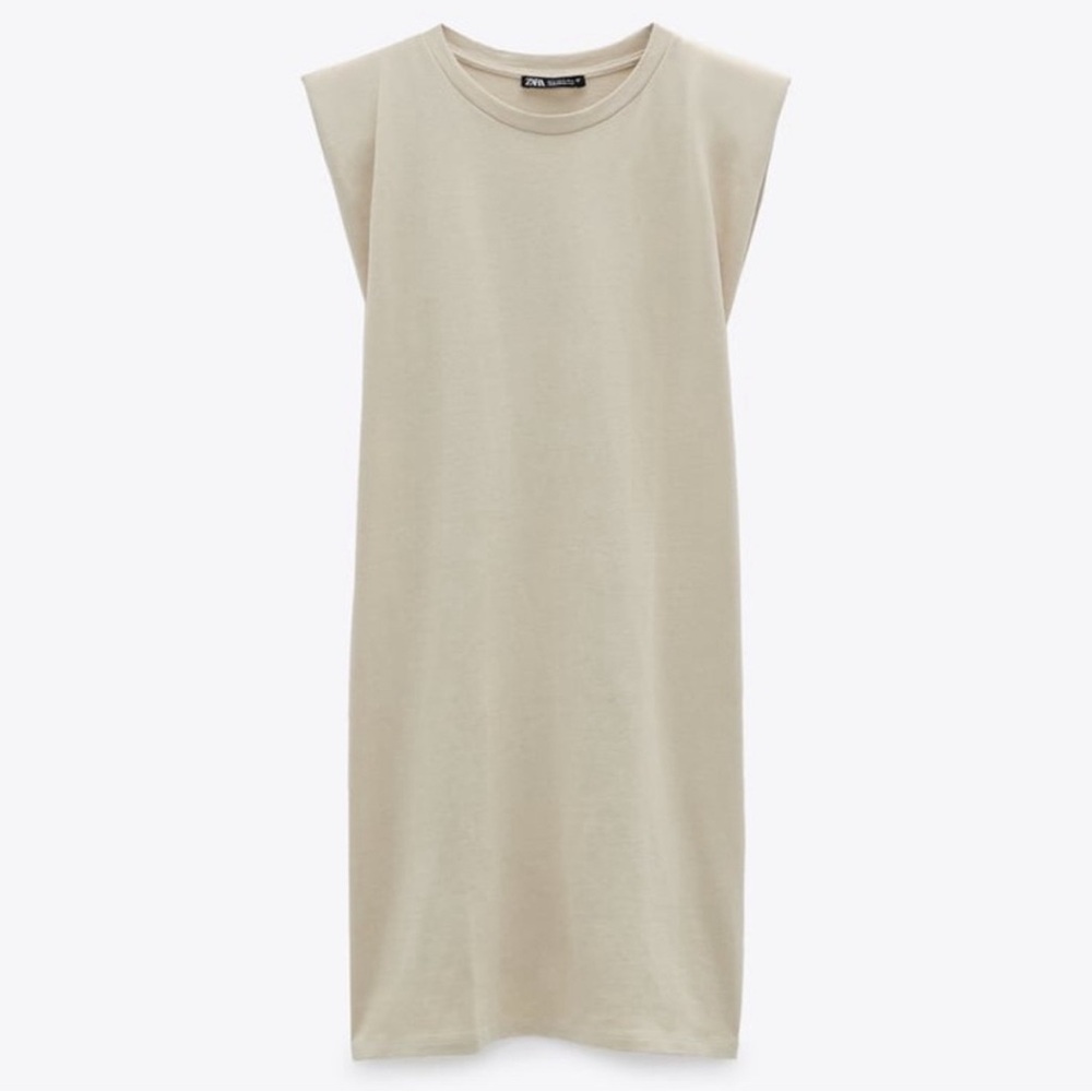 Zara Beige Dress with Shoulder Pads